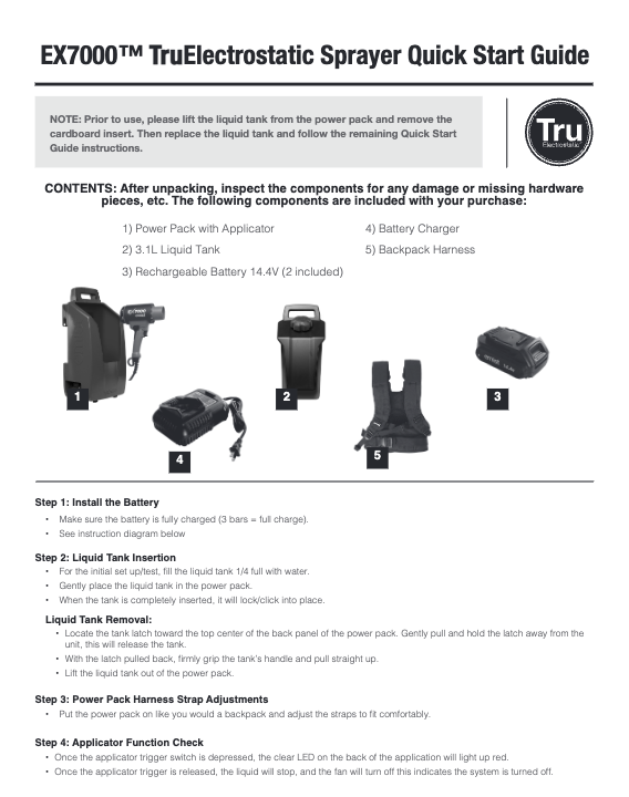 EX7000™ TruElectrostatic Sprayer Quick Start Guide